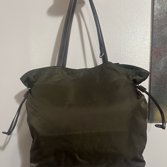 Prada Nylon Ribbon Tote Bag In An Olive Green Color With A Bow Detail. - Picture 2 of 13